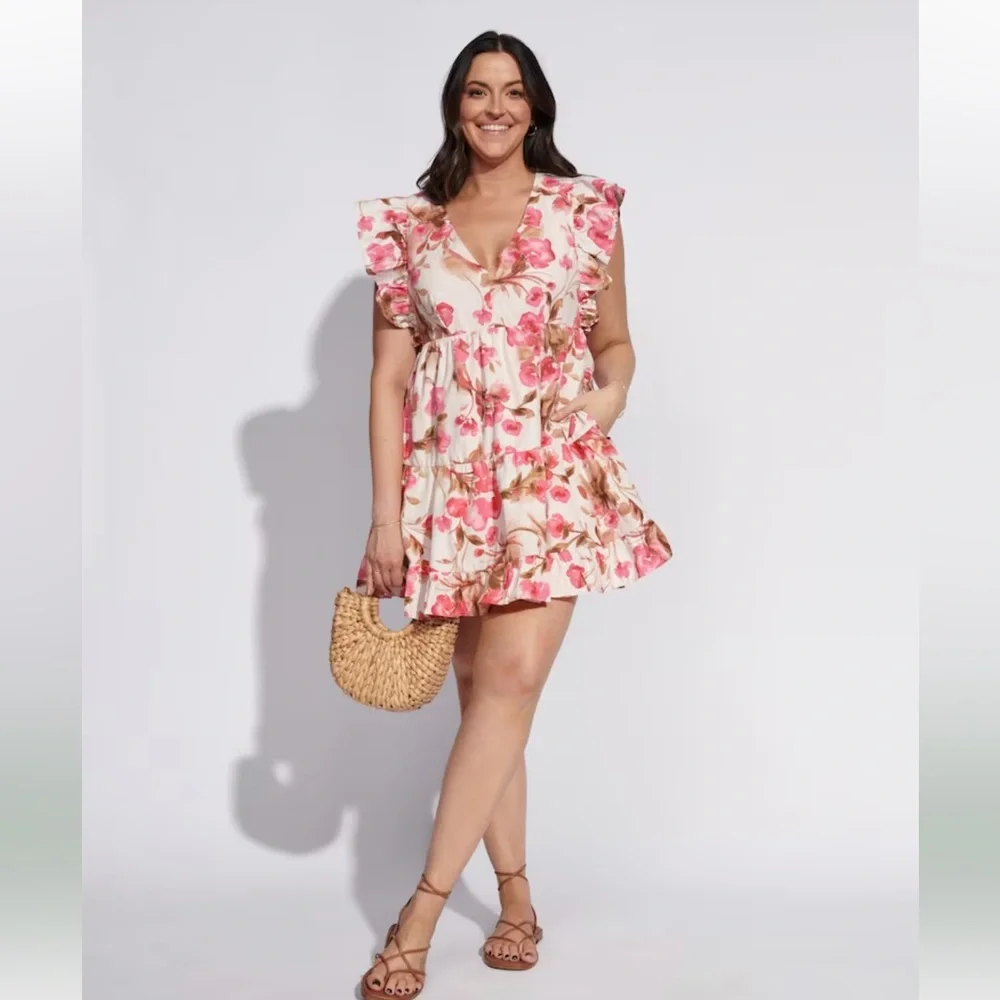 Flutter Sleeve Tiered Mini Dress - Picture 2 of 11